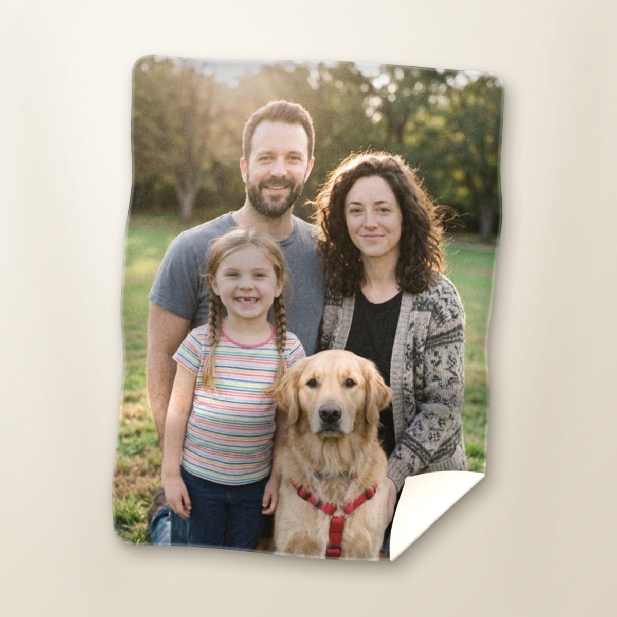 Fleece blanket with a family portrait