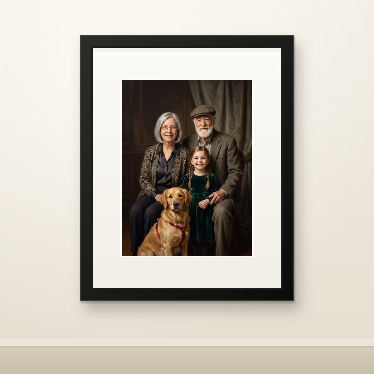 Framed print with a family portrait